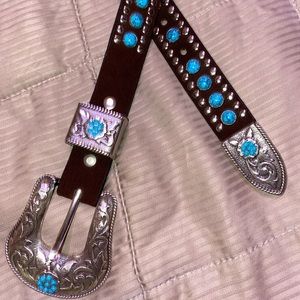 Black and teal cowboy or cowgirl belt